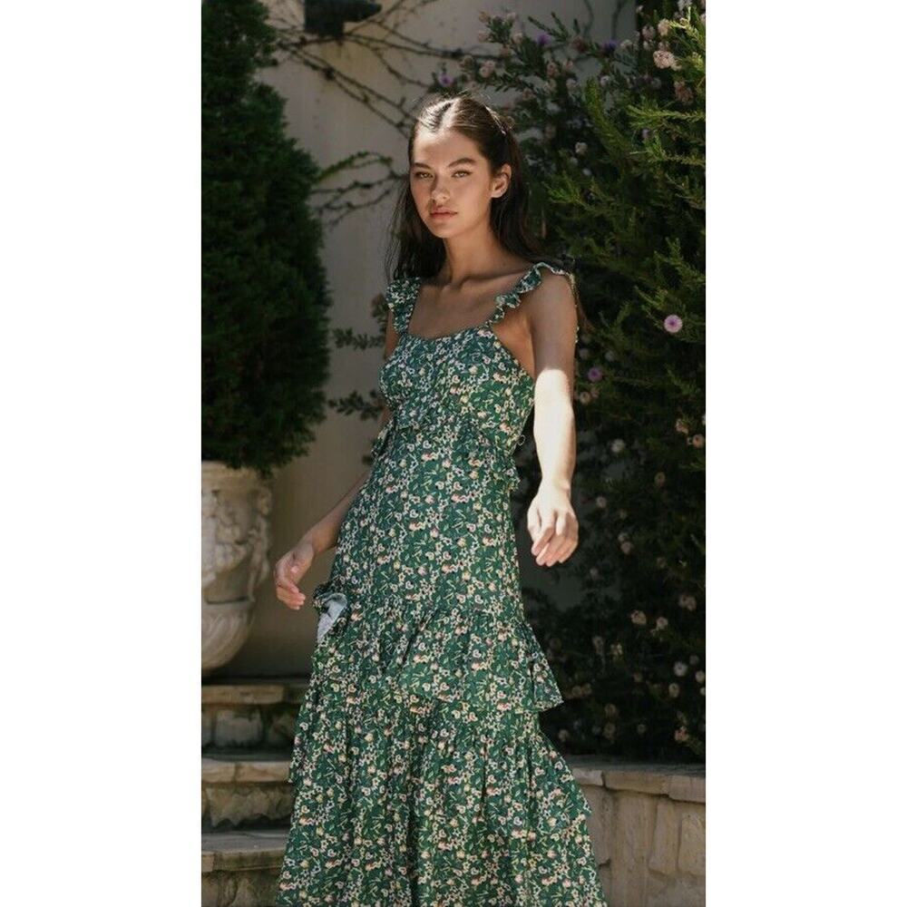 Hutch Anthropologie Midi Dress Size 2 Romantic Tiered Ruffle Floral Fairy Party